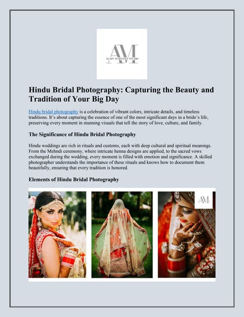 Hindu Bridal Photography: Capturing the Beauty and Tradition of Your Big Day | PDF