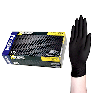 Livingstone Xtreme Thick Heavy Duty Nitrile Gloves, Powder Free, Medium, Black, 100 per Box