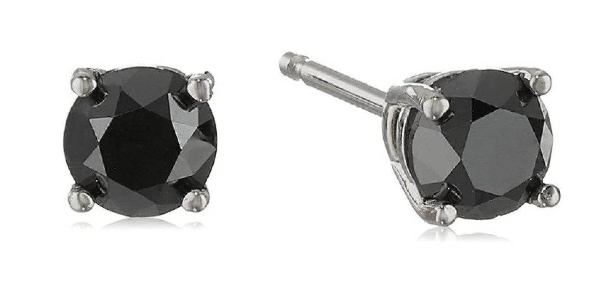 Black Diamond Prong Stud Earrings in 14K Gold with Push Backs