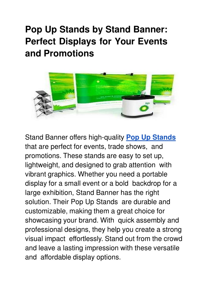 PPT - Pop Up Stands by Stand Banner: Perfect Displays for Your Events and Promotions PowerPoint Presentation - ID:13742562