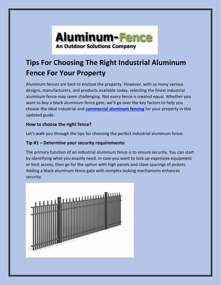 PPT - Tips For Choosing The Right Industrial Aluminum Fence For Your Property PowerPoint Presentation - ID:13901593