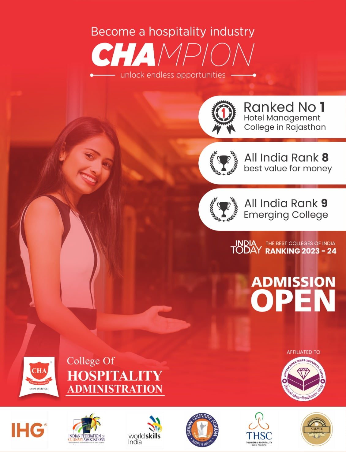 CHA Hotel Management College ranked No 1 in Rajasthan